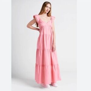 NWT ModCloth Notes of Grace Pink Tiered Poplin Maxi Dress Womens Size L